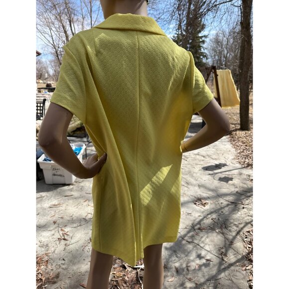 60s Mod Mini Dress Sunshine Yellow Schapira Embossed Print 1/4 Button Up - Picture 8 of 12